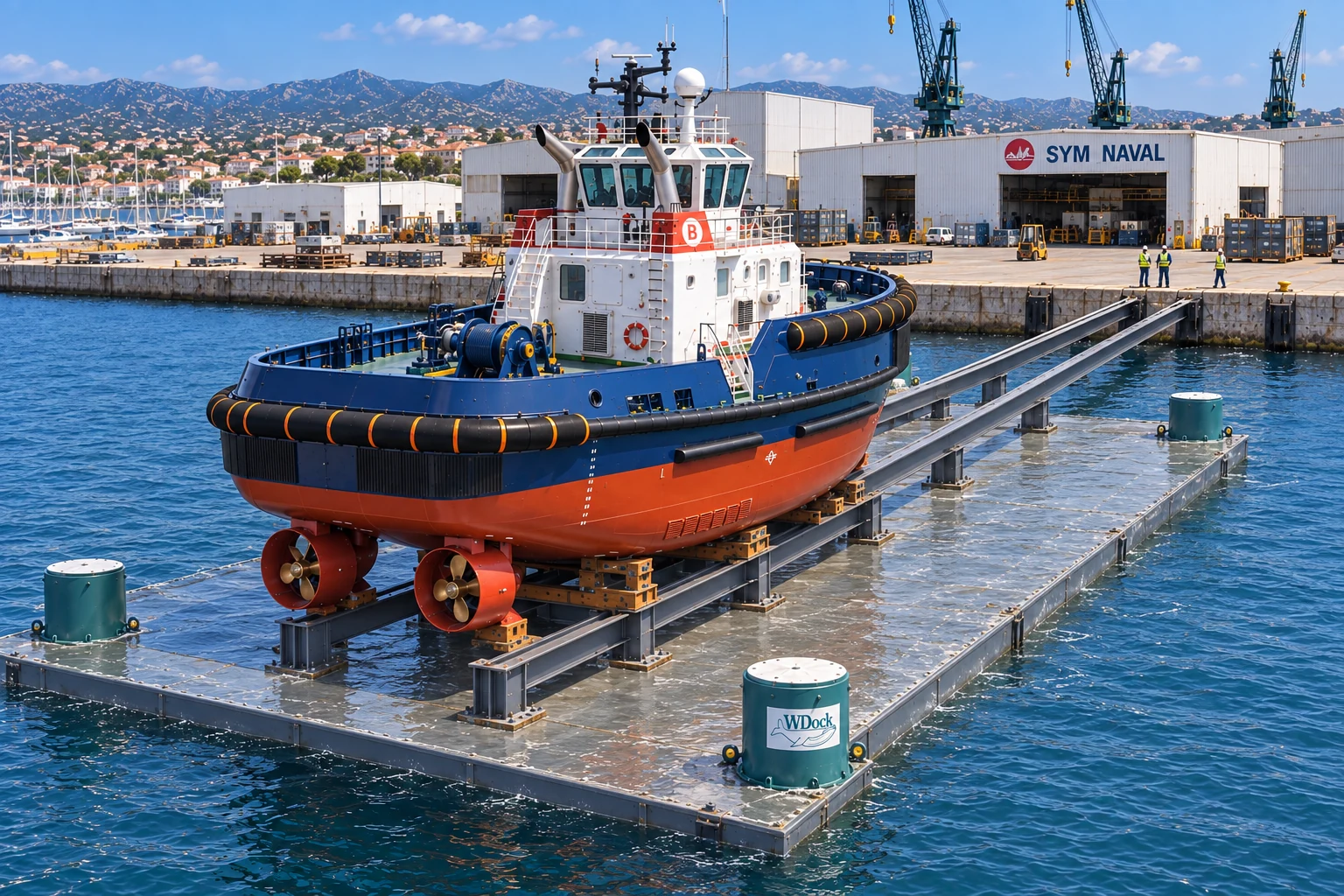 Concept visualisation of the floating lift platform and its vertical stabilising tanks
